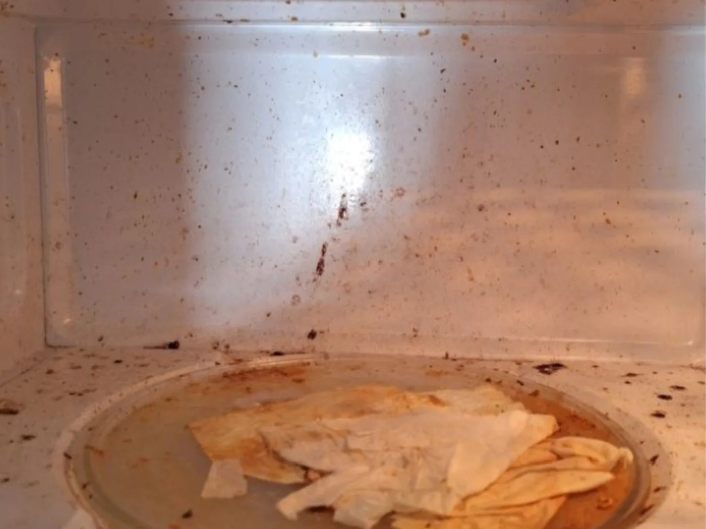 Microwave interior before cleaning