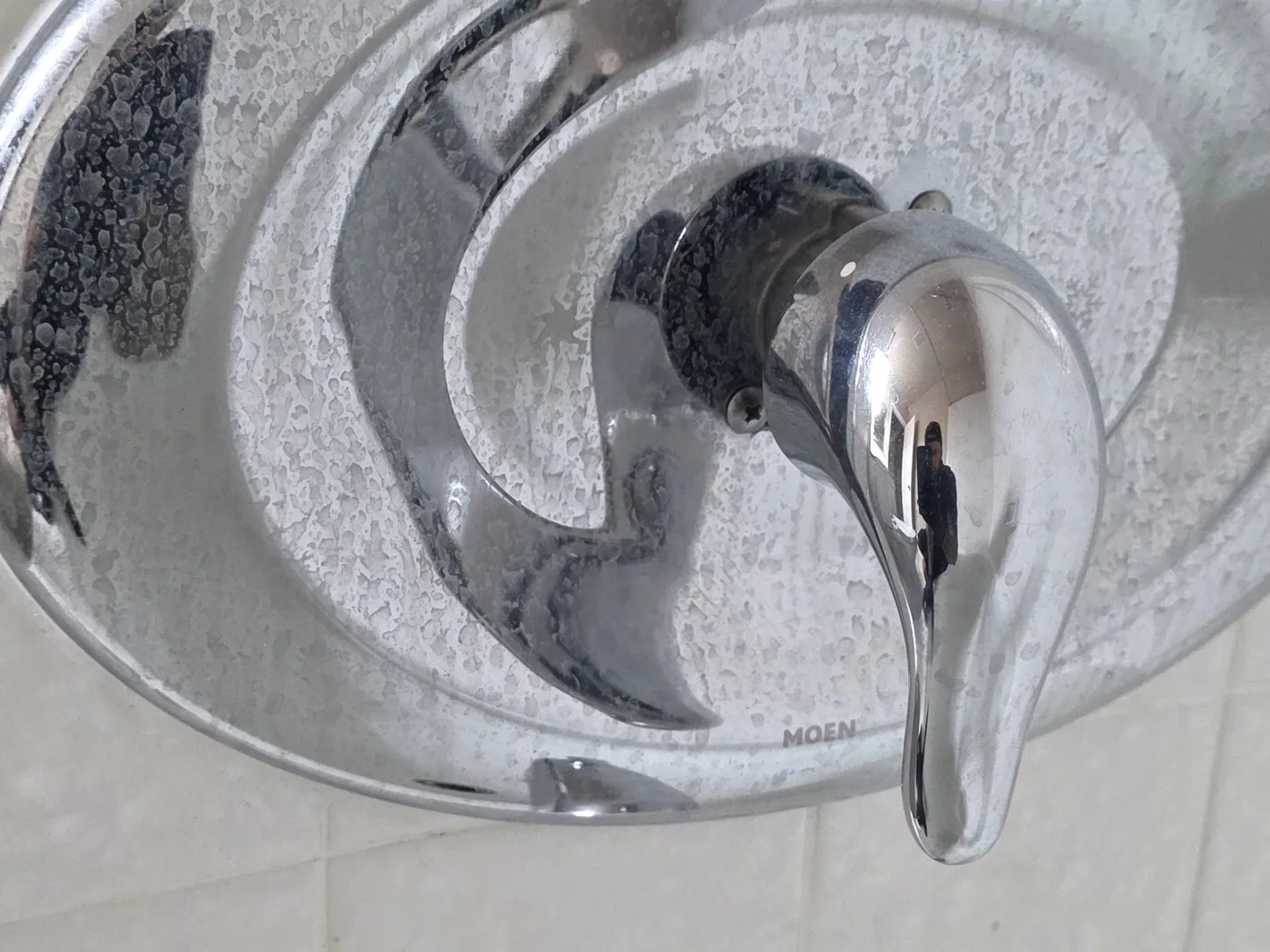 Shower valve before cleaning