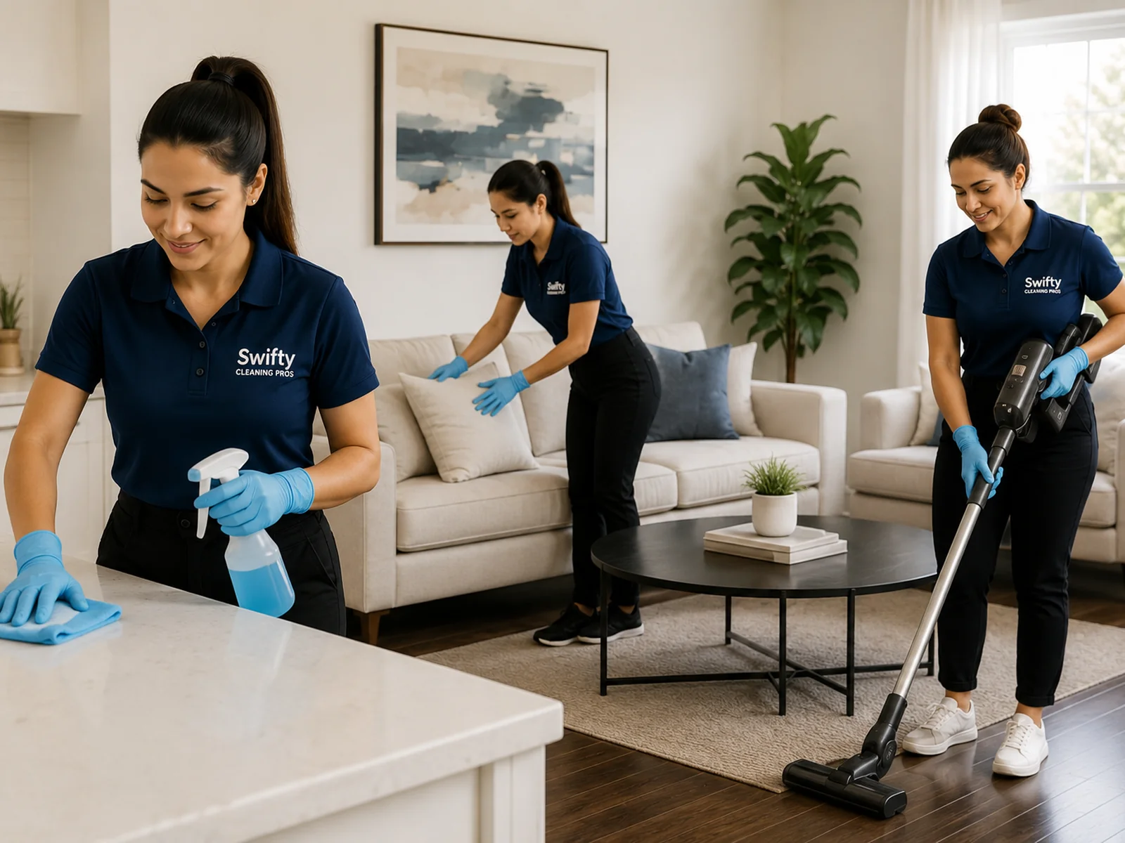 Swifty House Cleaning cleaners working in a living room